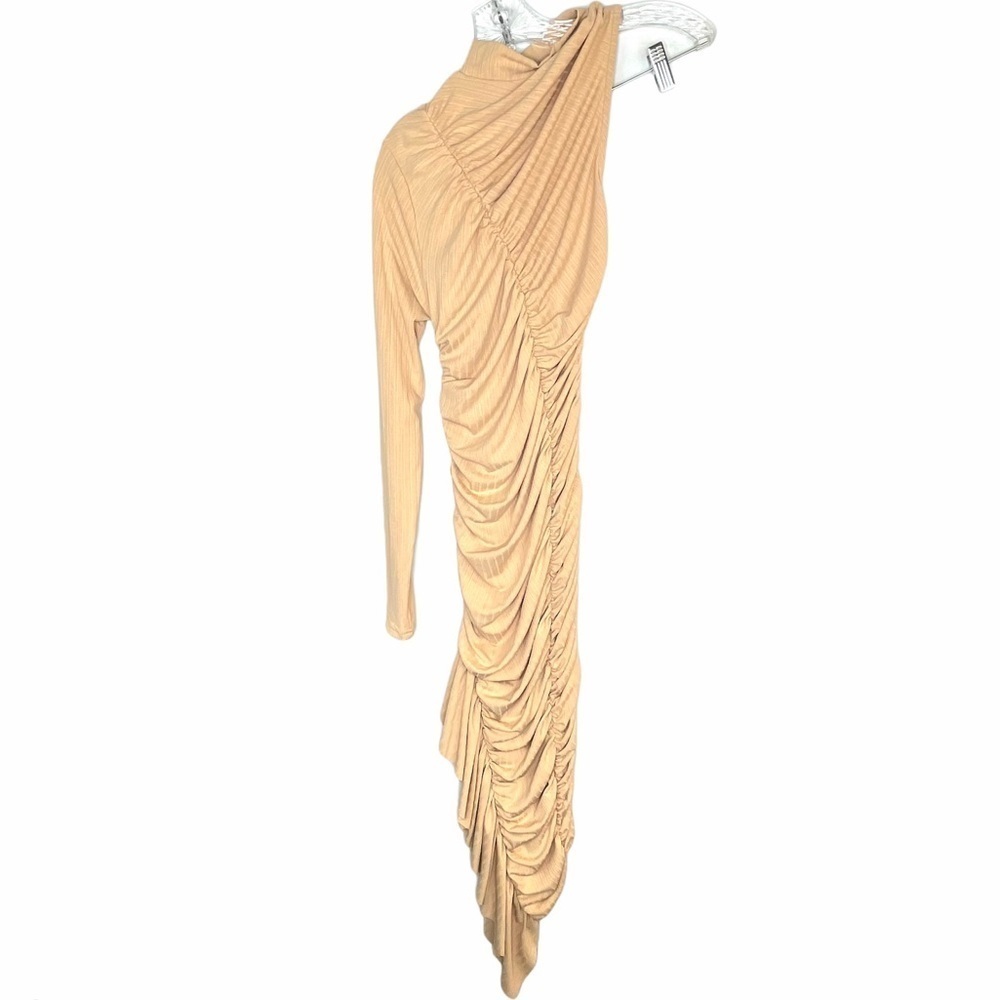 SHEIN One Sleeve Rib Knit Ruffle Hem Ruched Dress - Picture 9 of 9